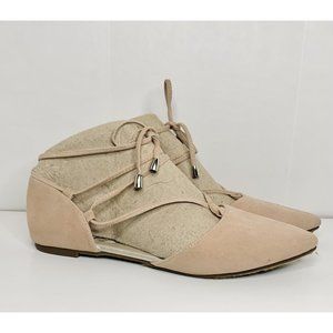 Bolaro Flats Shoes Sandals Tan Suede Lace Up Ankle Pointed Toe Women’s 8.5